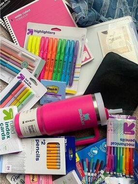 Stanley Hot Pink Insulated Tumbler with Colorful School Supplies perfect